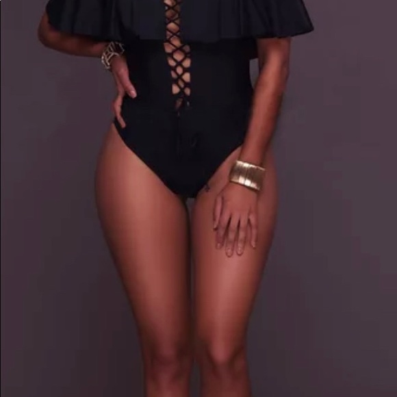 Black Ruffle Lace Up Swimsuit - Picture 6 of 6